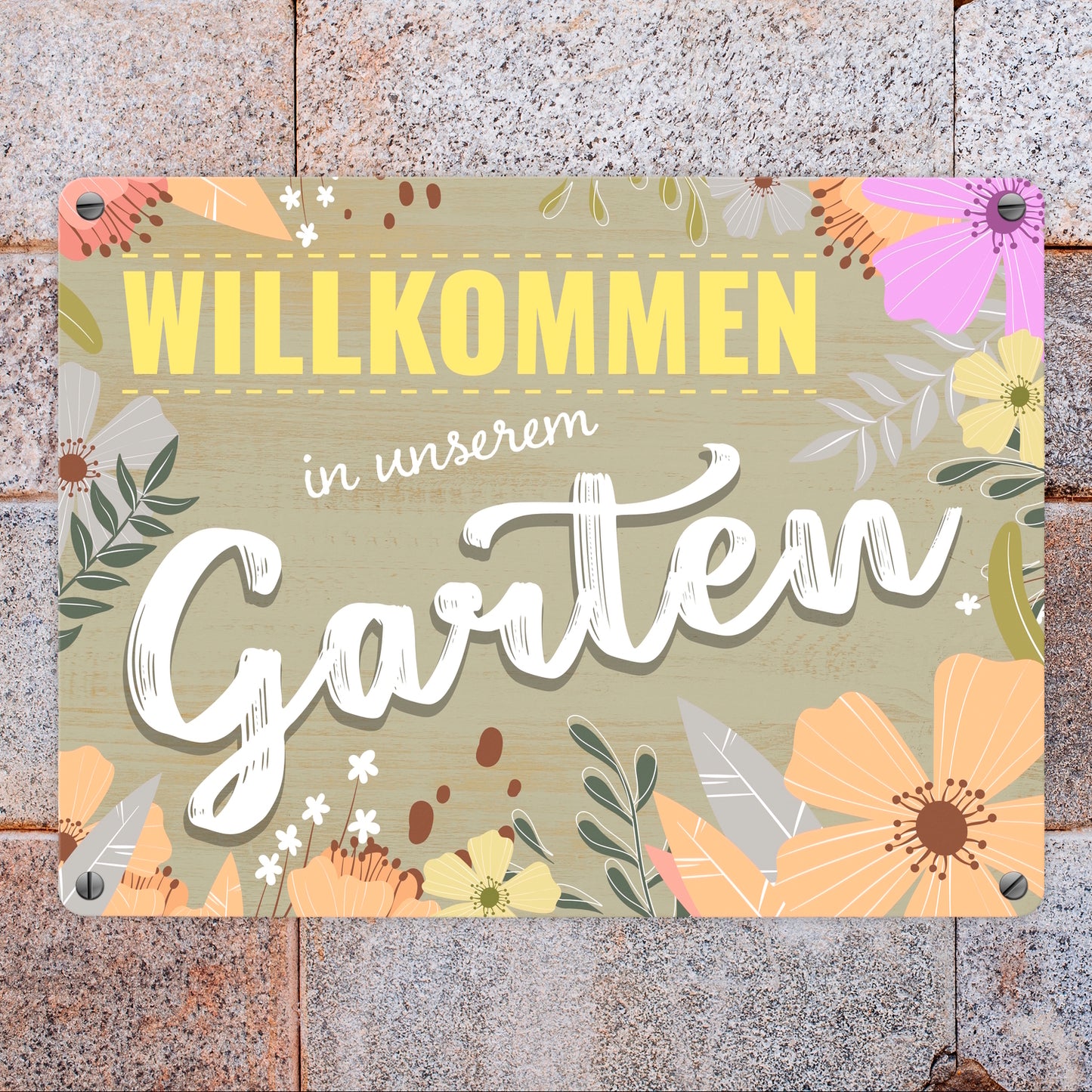 Willkommen in unserem Garten Metallschild