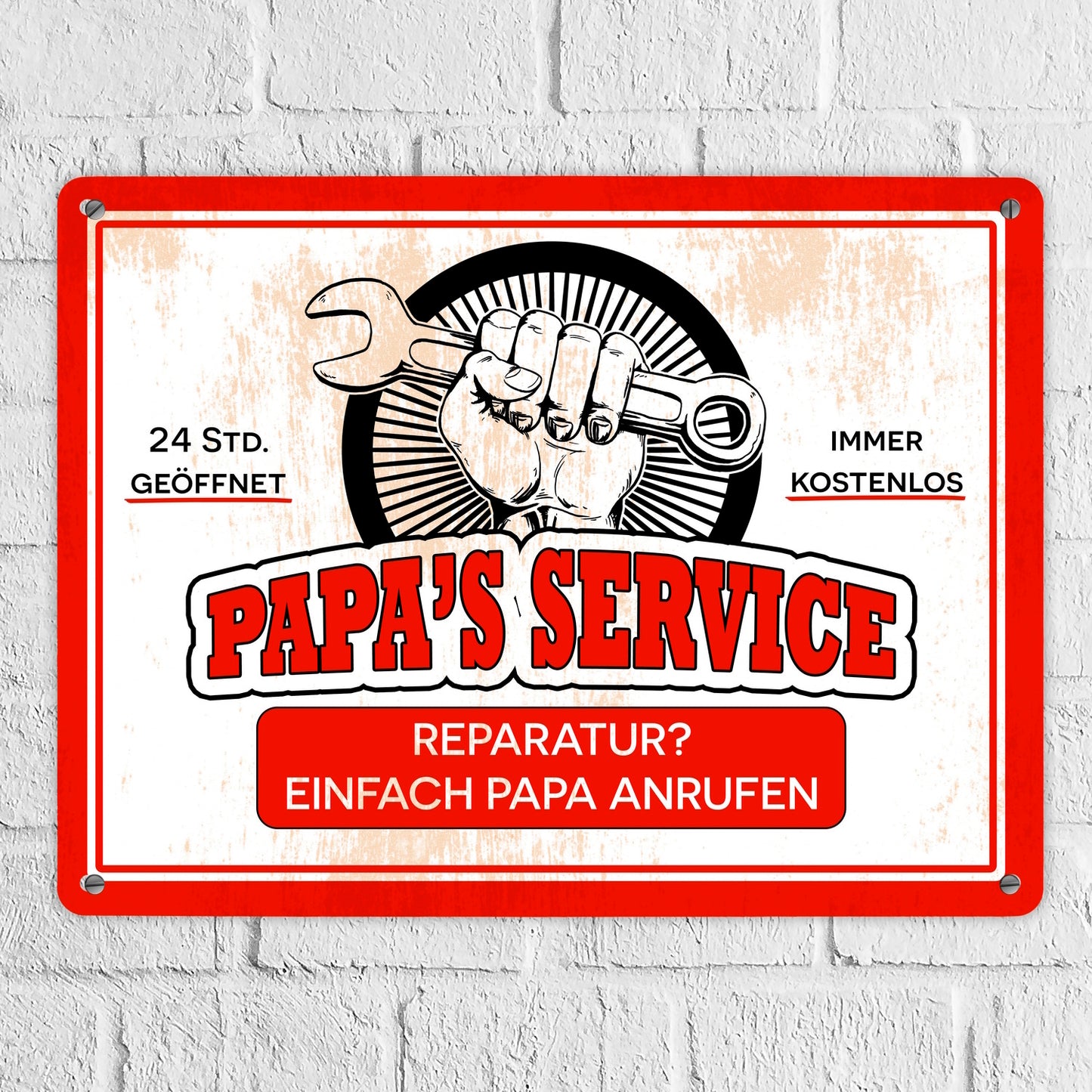 Papa's Service Metallschild XL in 21x28 cm mit Werkstattmotiv