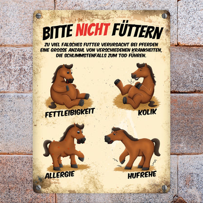 Metallschild mit Pferde Motiv und Spruch: Bitte nicht füttern