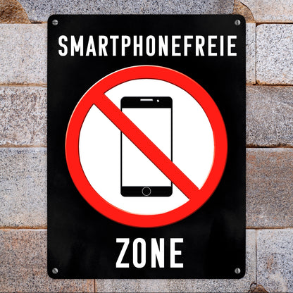 Smartphonefreie Zone Handy verboten Metallschild XL in 21x28 cm