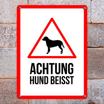 Achtung Hund beisst Metallschild mit Hunde Symbol