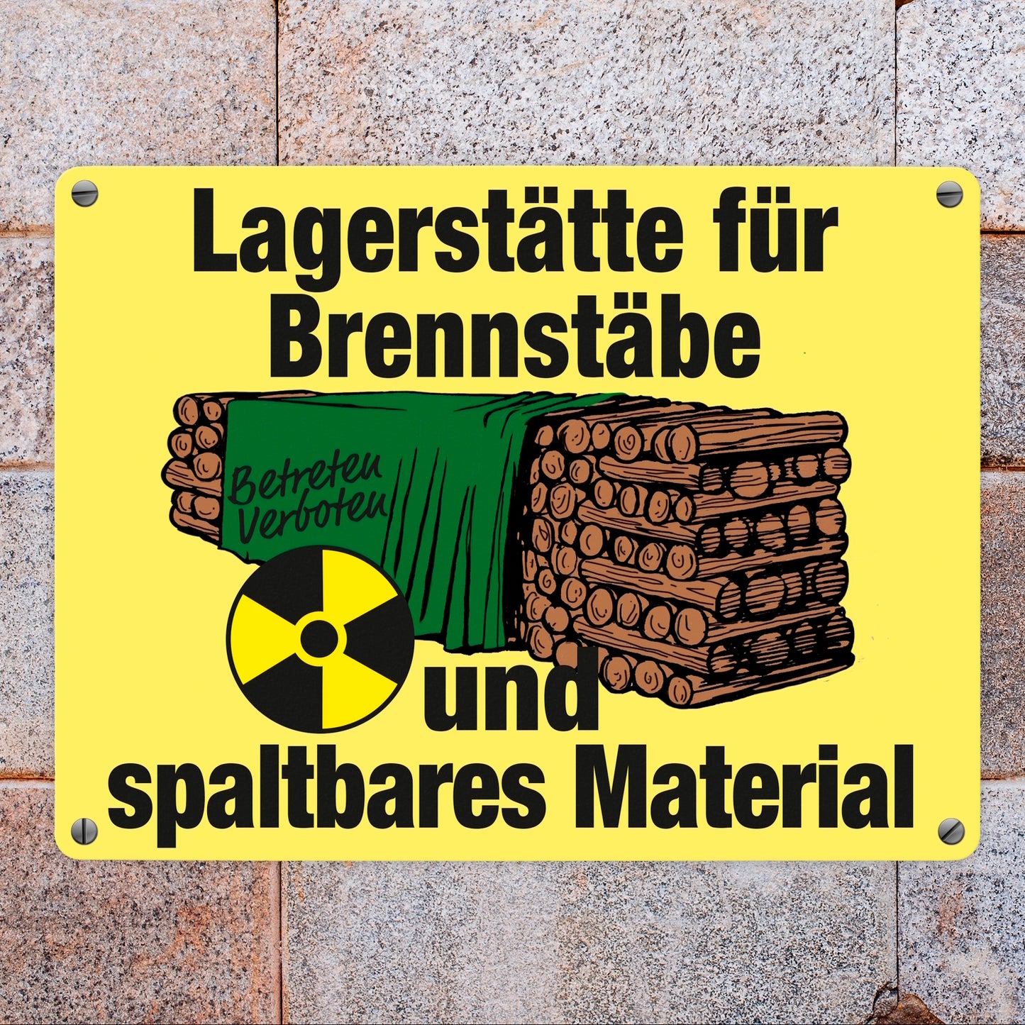 Lagerstätte für Brennstäbe - Brennholzlager Metallschild in 15x20 cm in Gelb