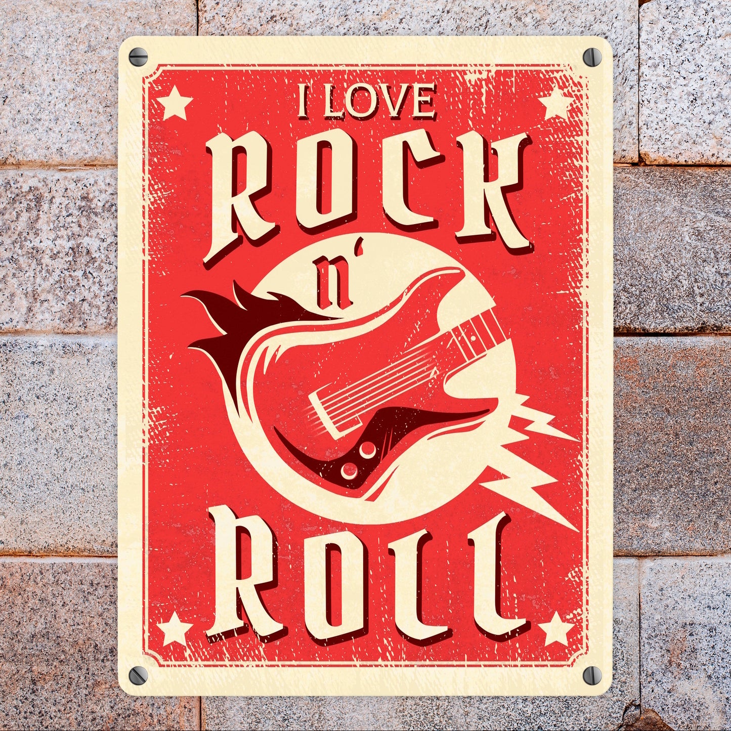 I Love Rock 'n' Roll Metallschild in 15x20 cm mit Gitarre