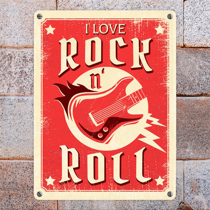 I Love Rock 'n' Roll Metallschild in 15x20 cm mit Gitarre