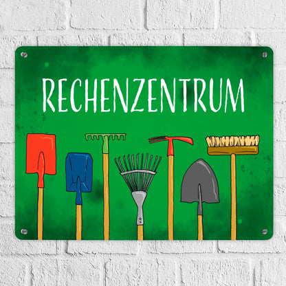 Rechenzentrum Metallschild XL in 21x28 cm mit Gartengeräten