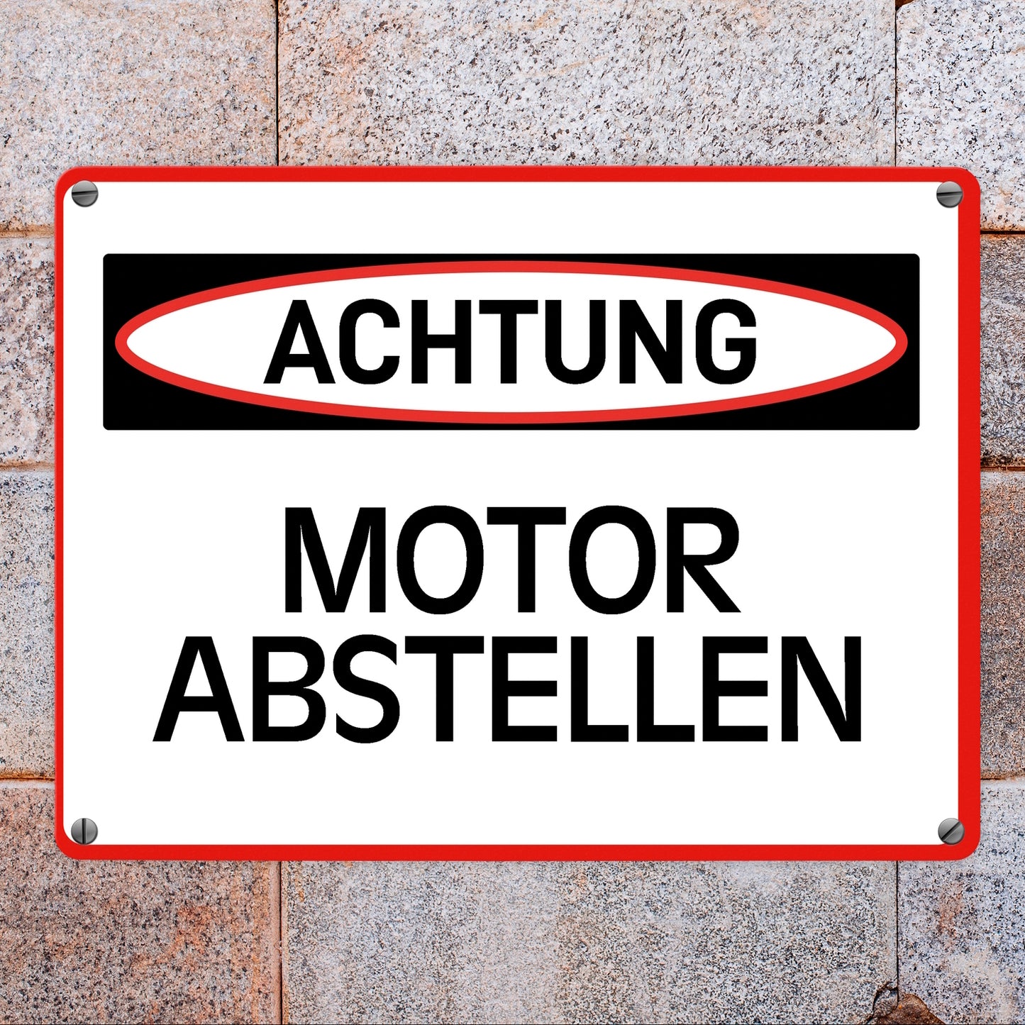 Motor abstellen Warn- und Hinweisschild im modernen Design