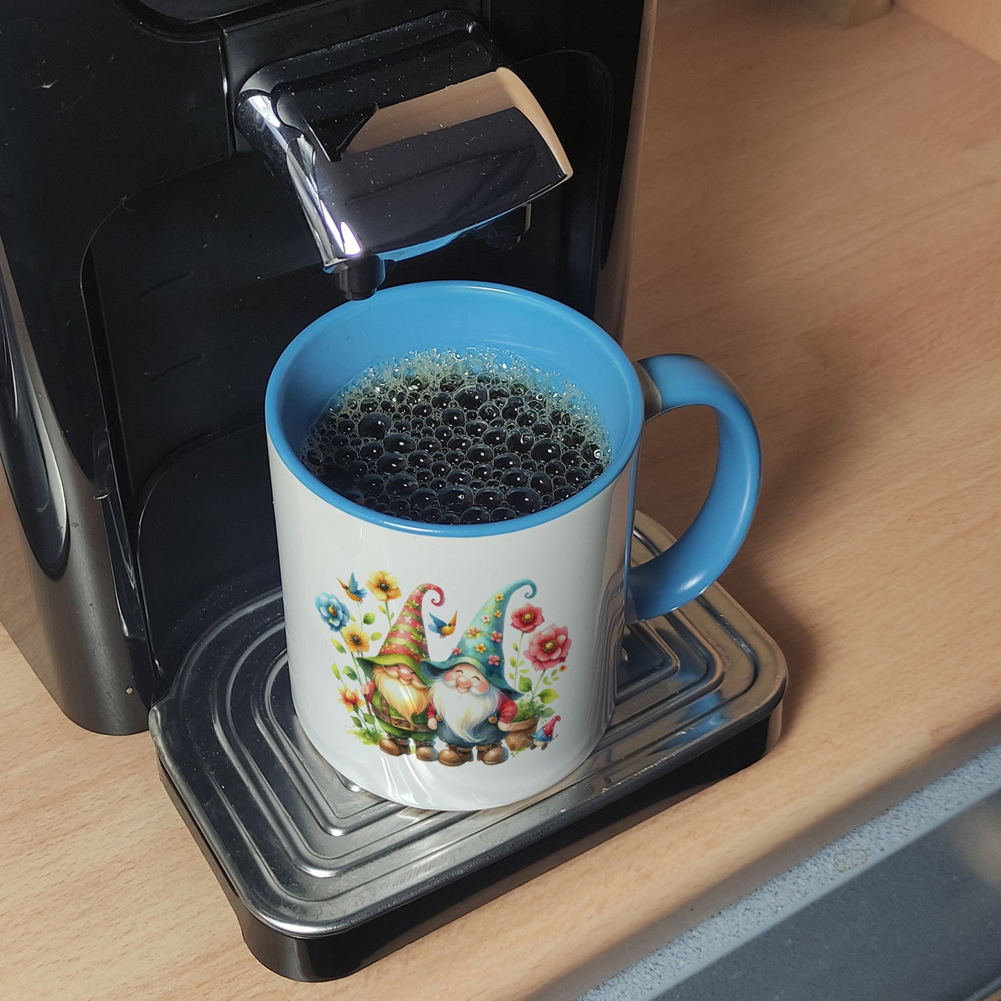 Süße Gartenzwerge Kaffeebecher in hellblau