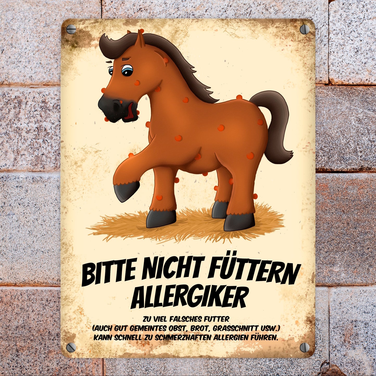 Metallschild mit Pferde Motiv und Spruch: Bitte nicht füttern - Allergiker