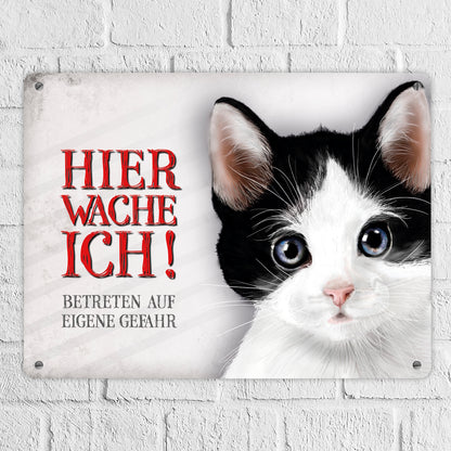 Metallschild XL mit Katze Motiv und Spruch: Betreten auf eigene Gefahr ...