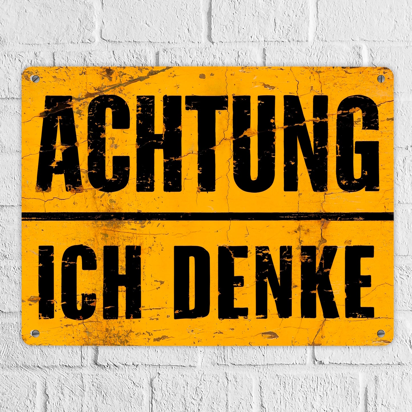 Achtung ich denke - Altes Holzdesign Metallschild XL in 21x28 cm