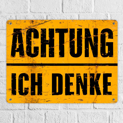 Achtung ich denke - Altes Holzdesign Metallschild XL in 21x28 cm