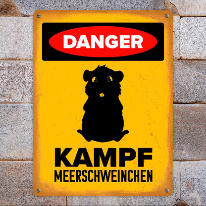 Danger Kampf Meerschweinchen Metallschild XL in 21x28 cm mit Meerschweinchen Silhouette