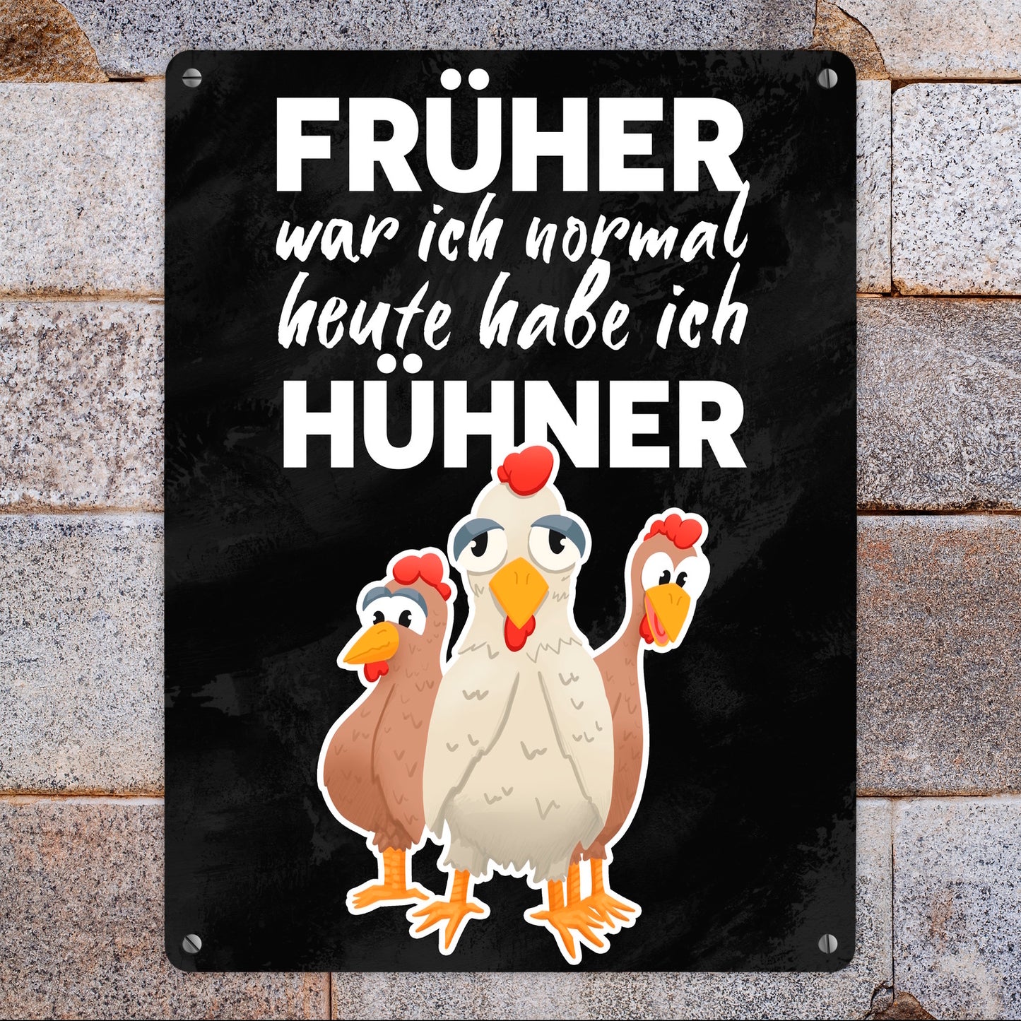 Früher war ich normal heute habe ich Hühner Metallschild XL in 21x28 cm für Hühnerhalter