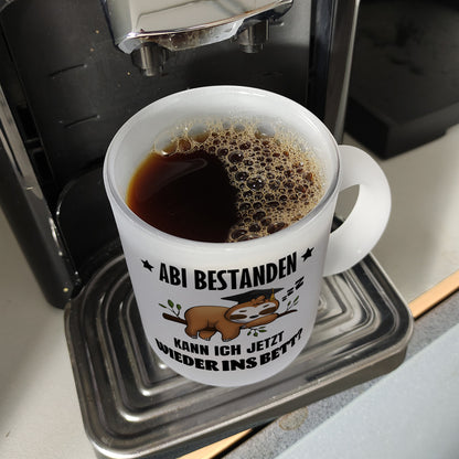 Faultier Abitur Glas Tasse mit Spruch Abi geschafft zurück ins Bett