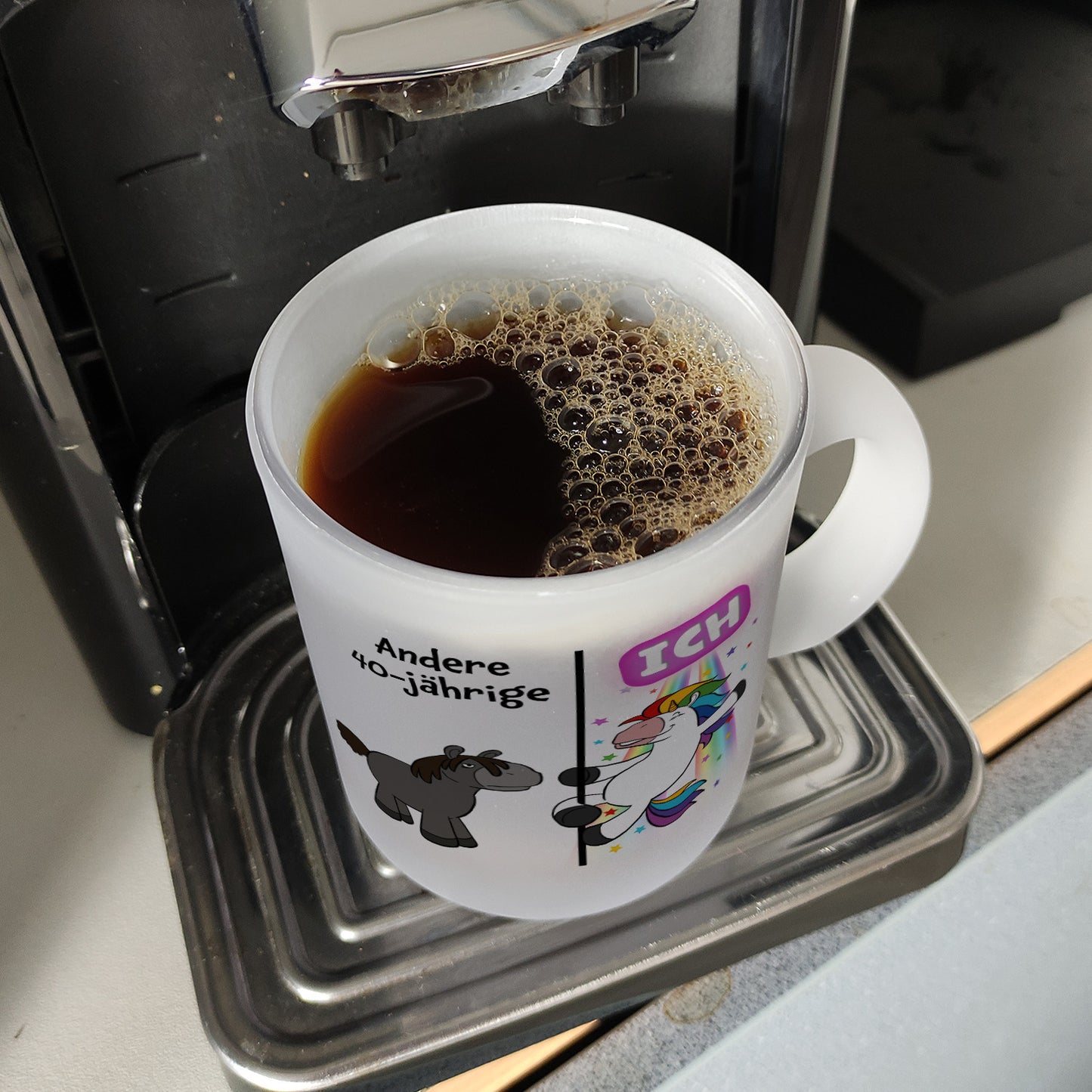 40. Geburtstag Glas Tasse mit lustigem Spruch: Einhorn