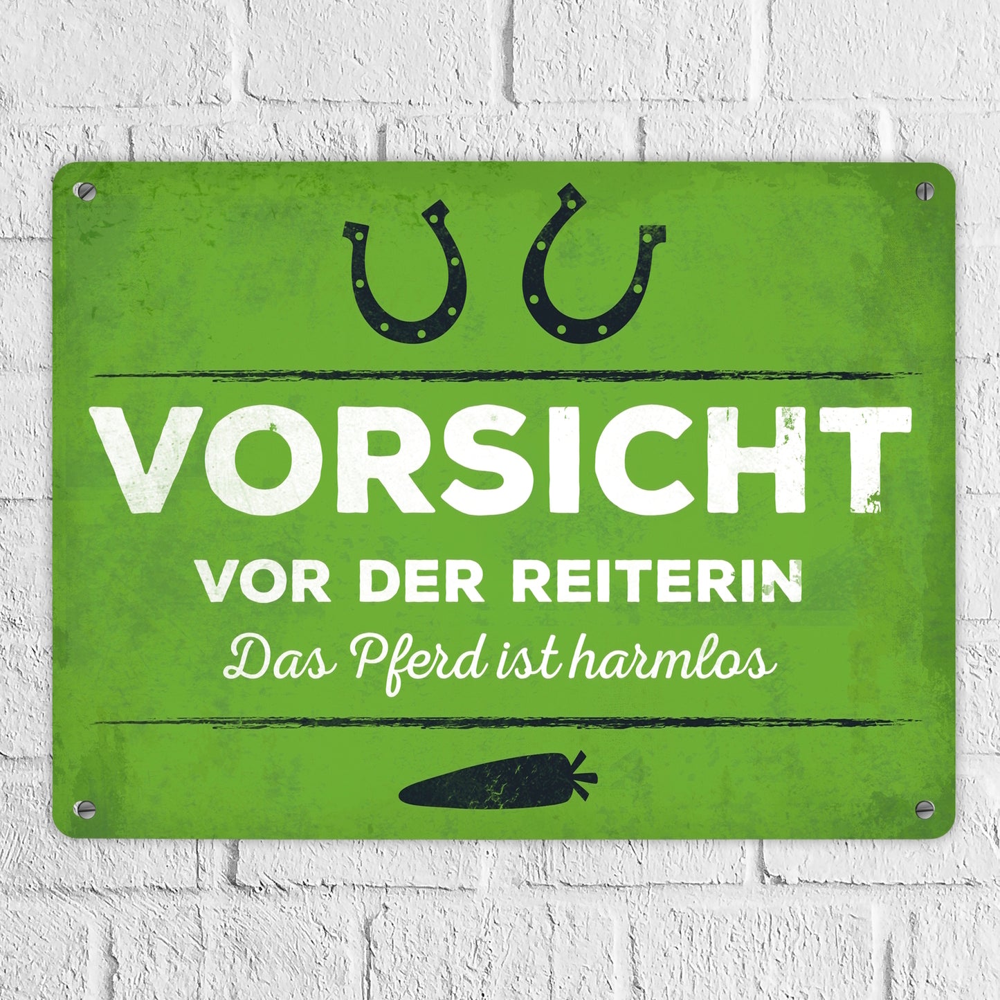 Metallschild XL mit Spruch: Vorsicht vor der Reiterin, ...