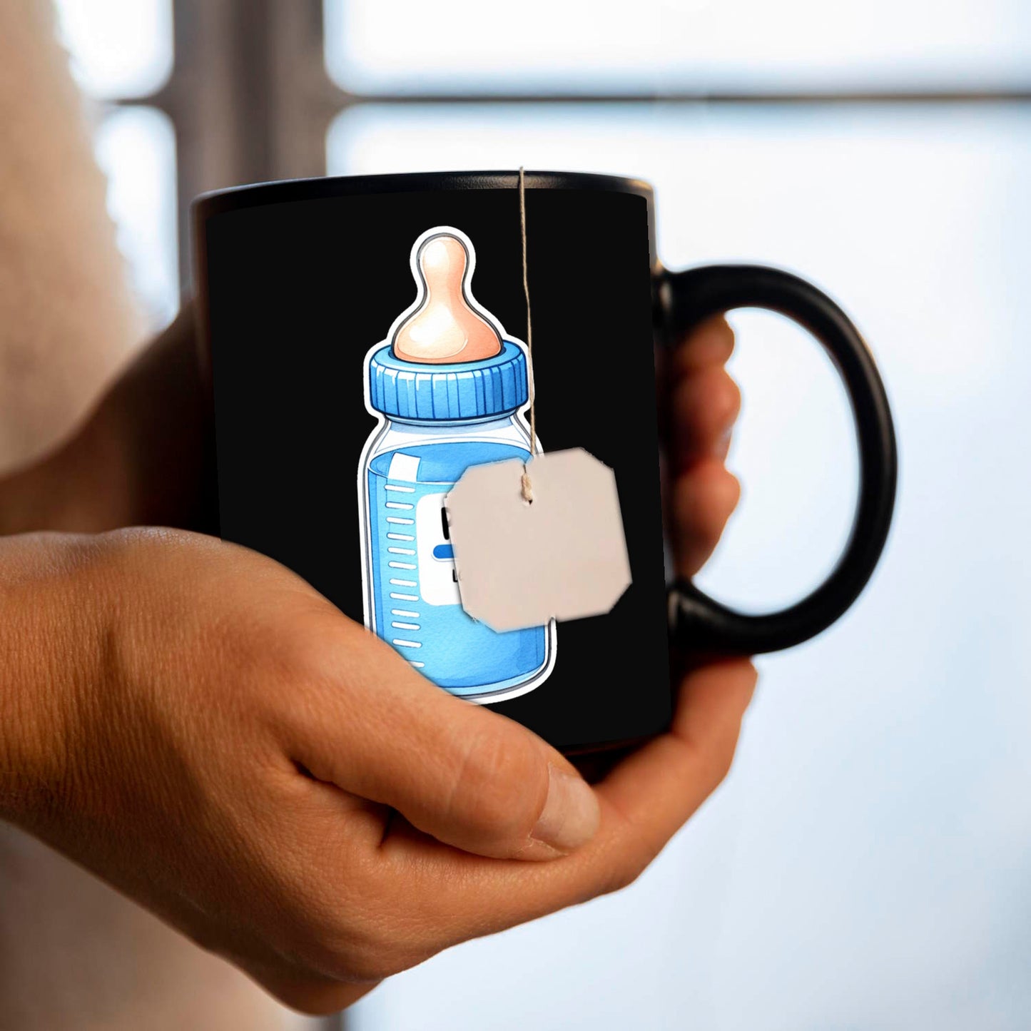 Werdender Papa Babyflasche Tasse in Schwarz mit Spruch Papa Loading