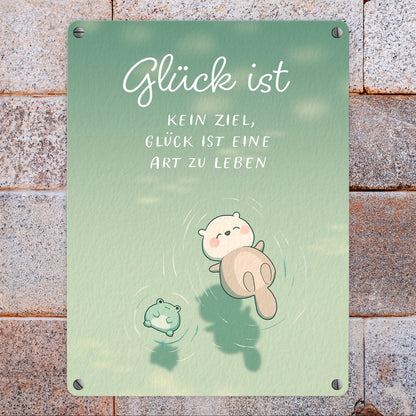 Otter und Frosch Metallschild in 15x20 cm mit Spruch Glück ist eine Lebensart