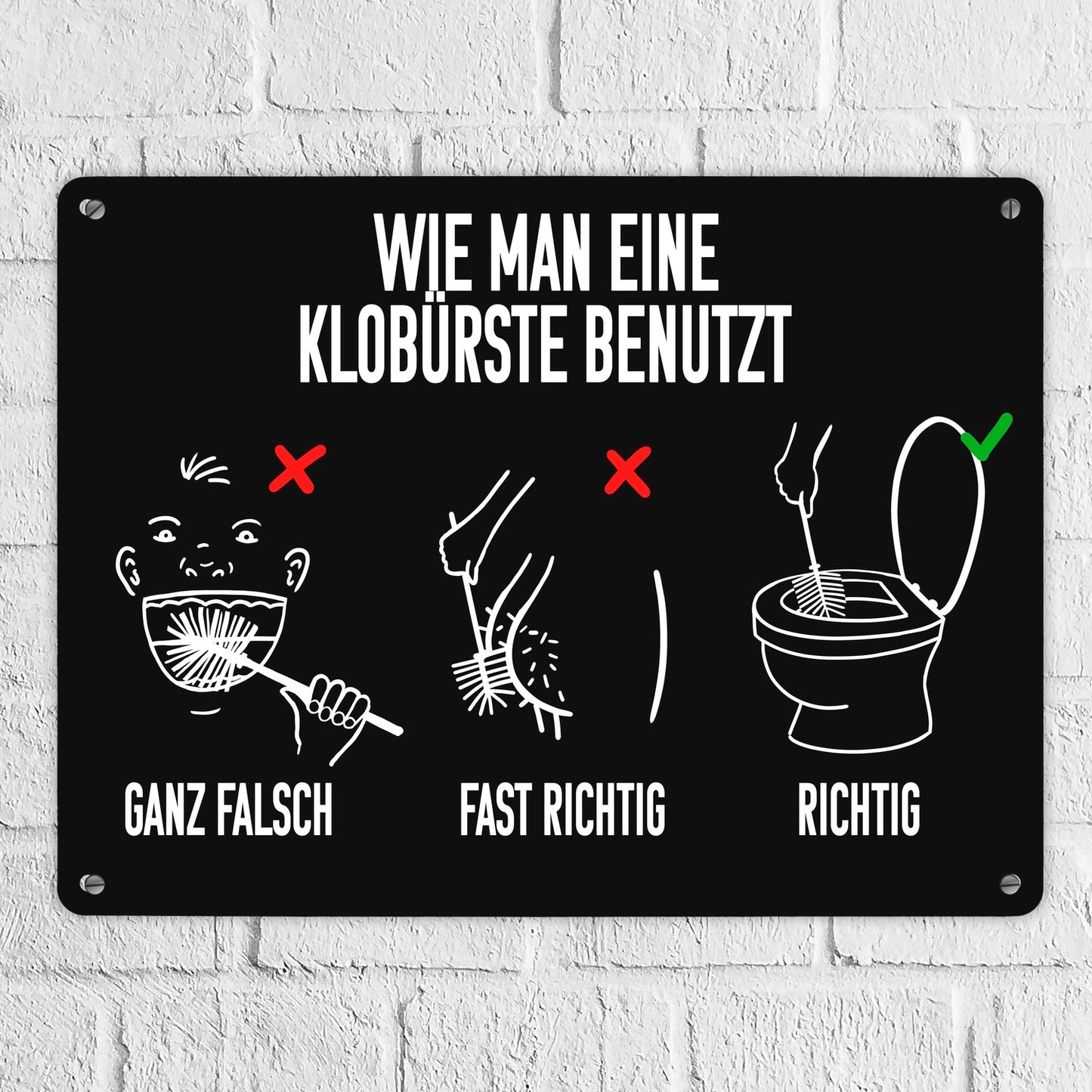 Wie man eine Klobürste benutzt Toiletten Metallschild XL in 21x28 cm