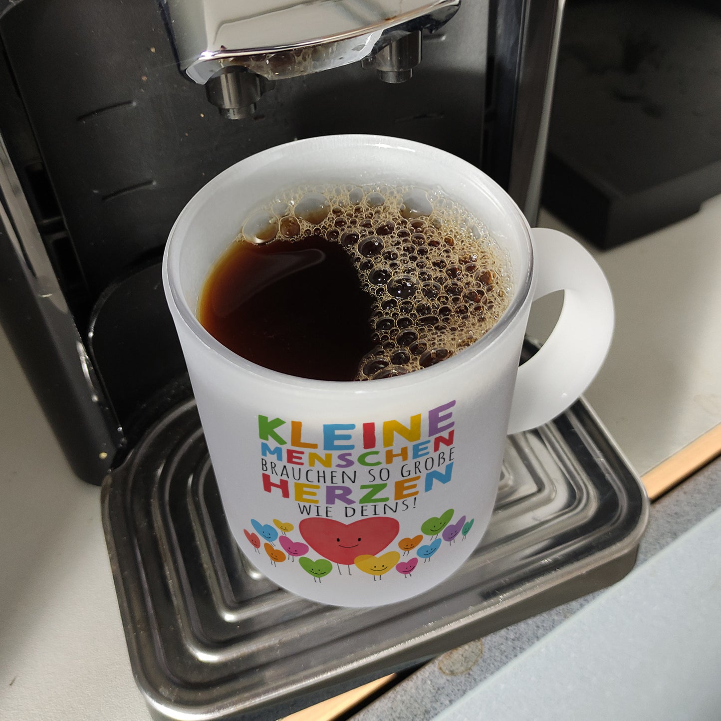 Herzen Glas Tasse mit Spruch Große Herzen für kleine Menschen