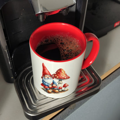 Gartenzwerg mit Fliegenpilz Kaffeebecher in rot