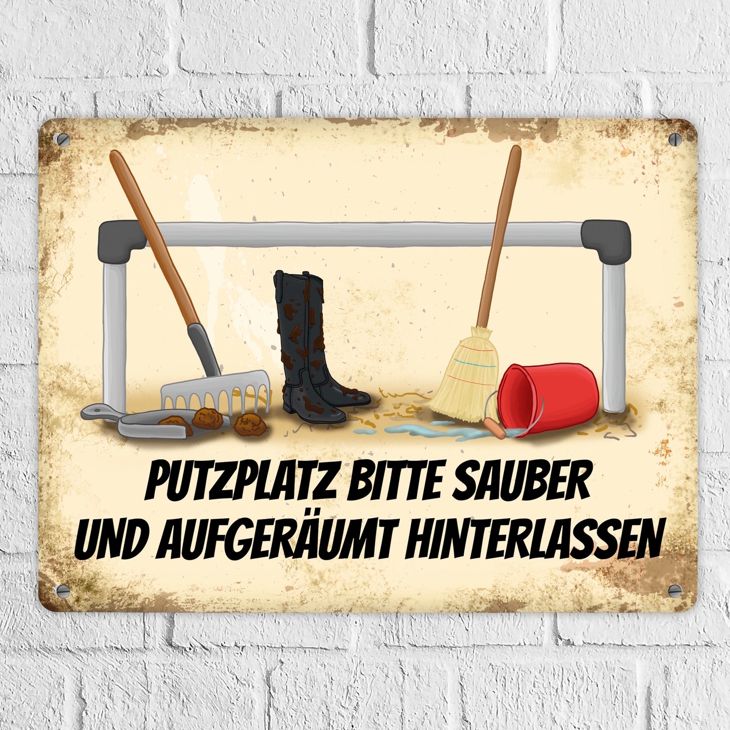 Metallschild XL mit Putzplatz Motiv und Spruch: Putzplatz bitte sauber und ...