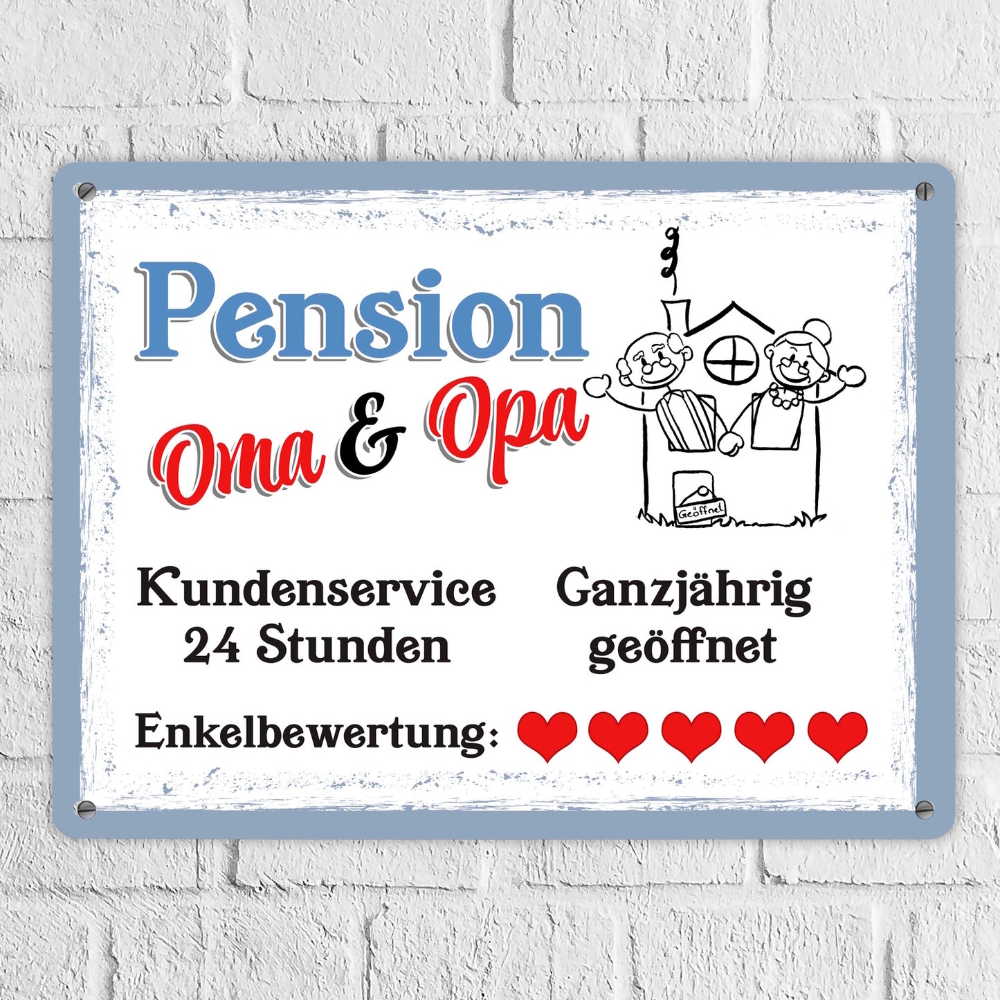 Pension Oma und Opa Metallschild XL in 21x28 cm