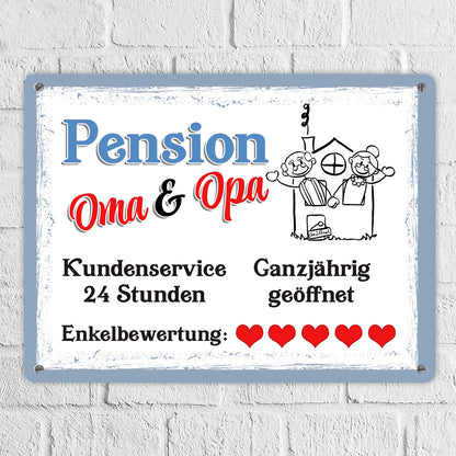 Pension Oma und Opa Metallschild XL in 21x28 cm