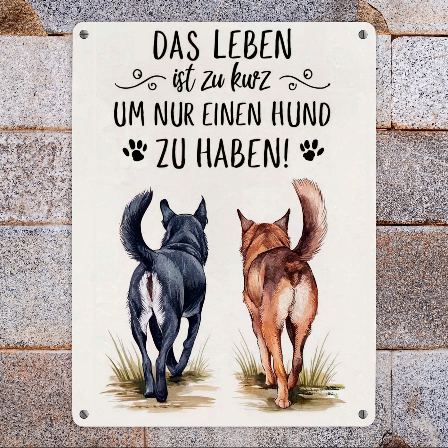 Zwei Hunde - Leben ist zu kurz Metallschild XL in 21x28 cm