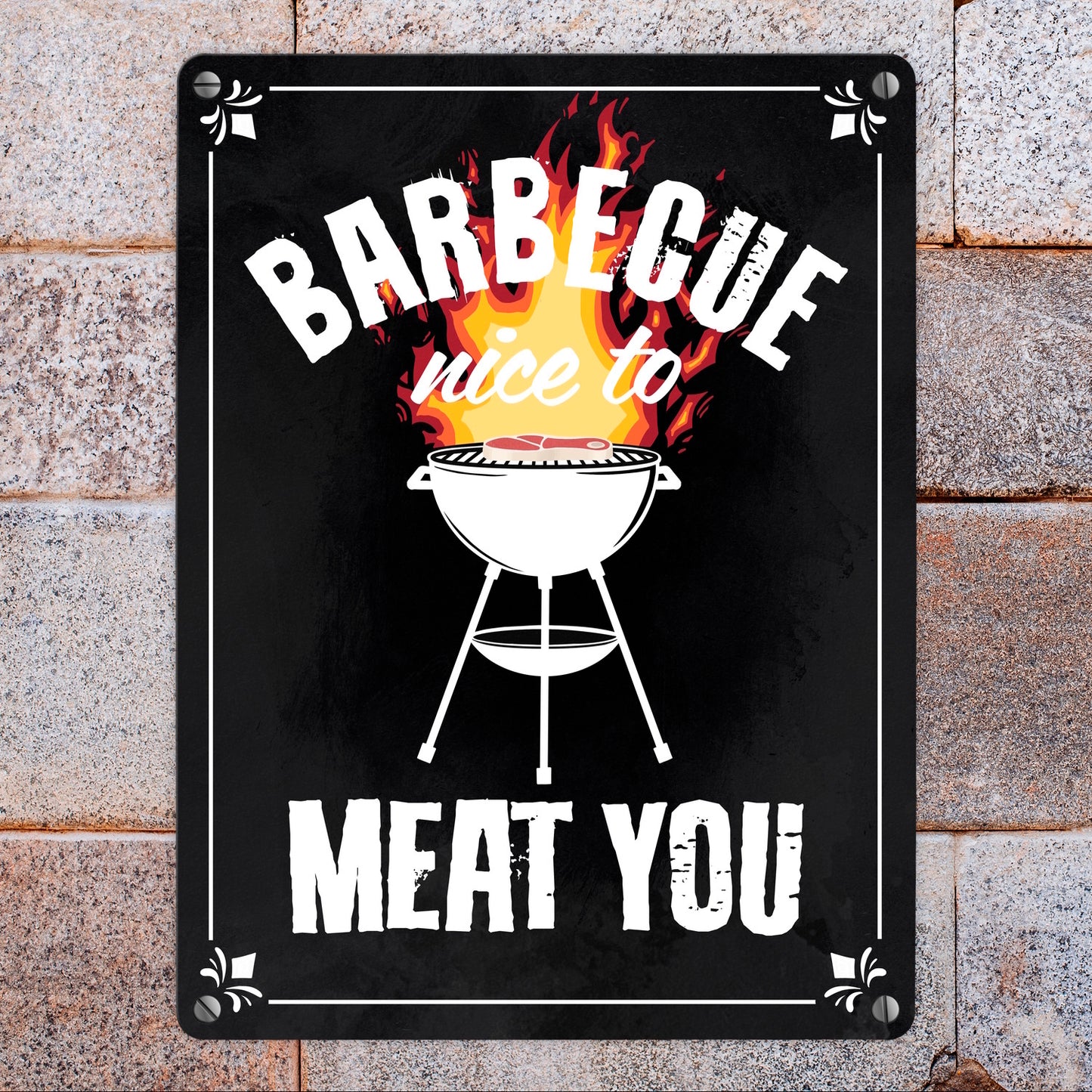 Barbecue - nice to meat you Metallschild in 15x20 cm mit Grill