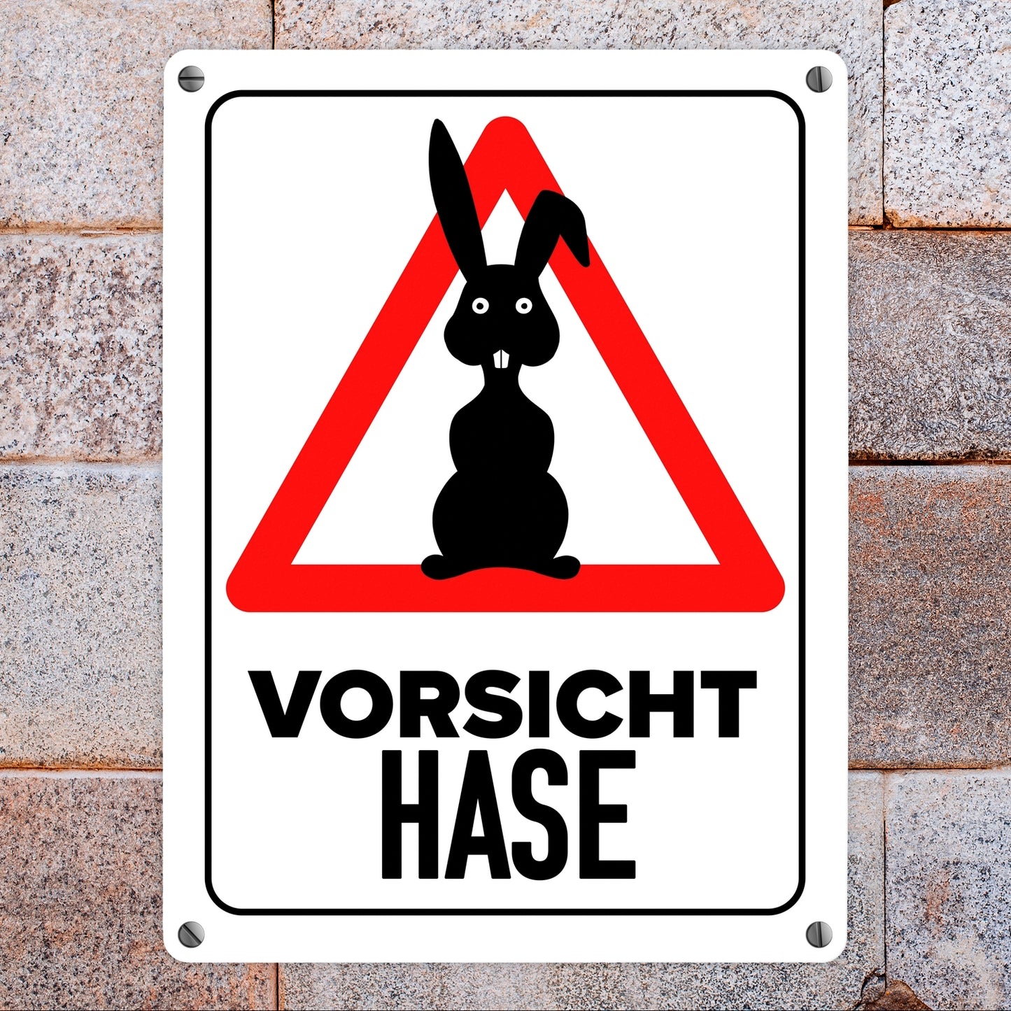 Vorsicht Hase Metallschild in 15x20 cm mit Hasen Silhouette