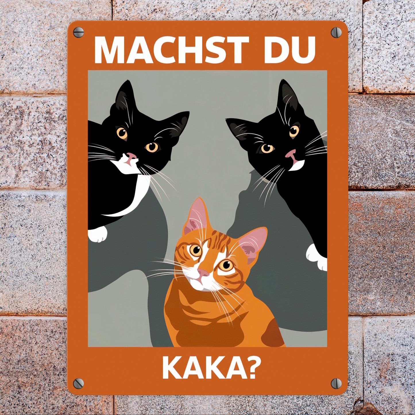 Drei neugierige Katzen Metallschild in 15x20 cm - Machst du Kaka?