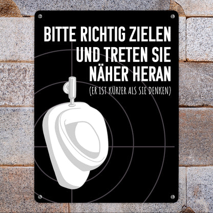 Bitte richtig zielen… Toilette Urinal Metallschild XL in 21x28 cm mit Fadenkreuz