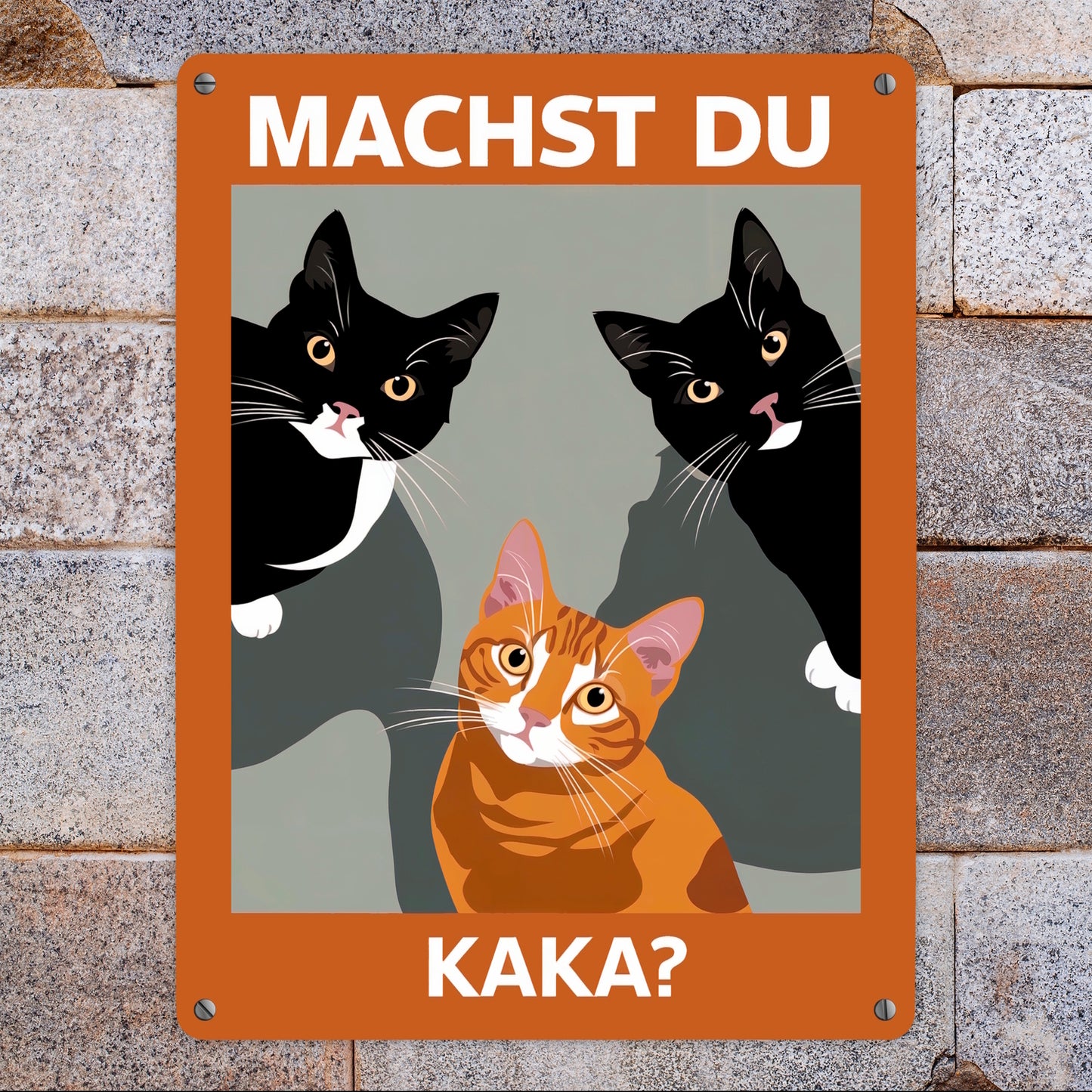 Drei neugierige Katzen Metallschild XL in 21x28 cm - Machst du Kaka?