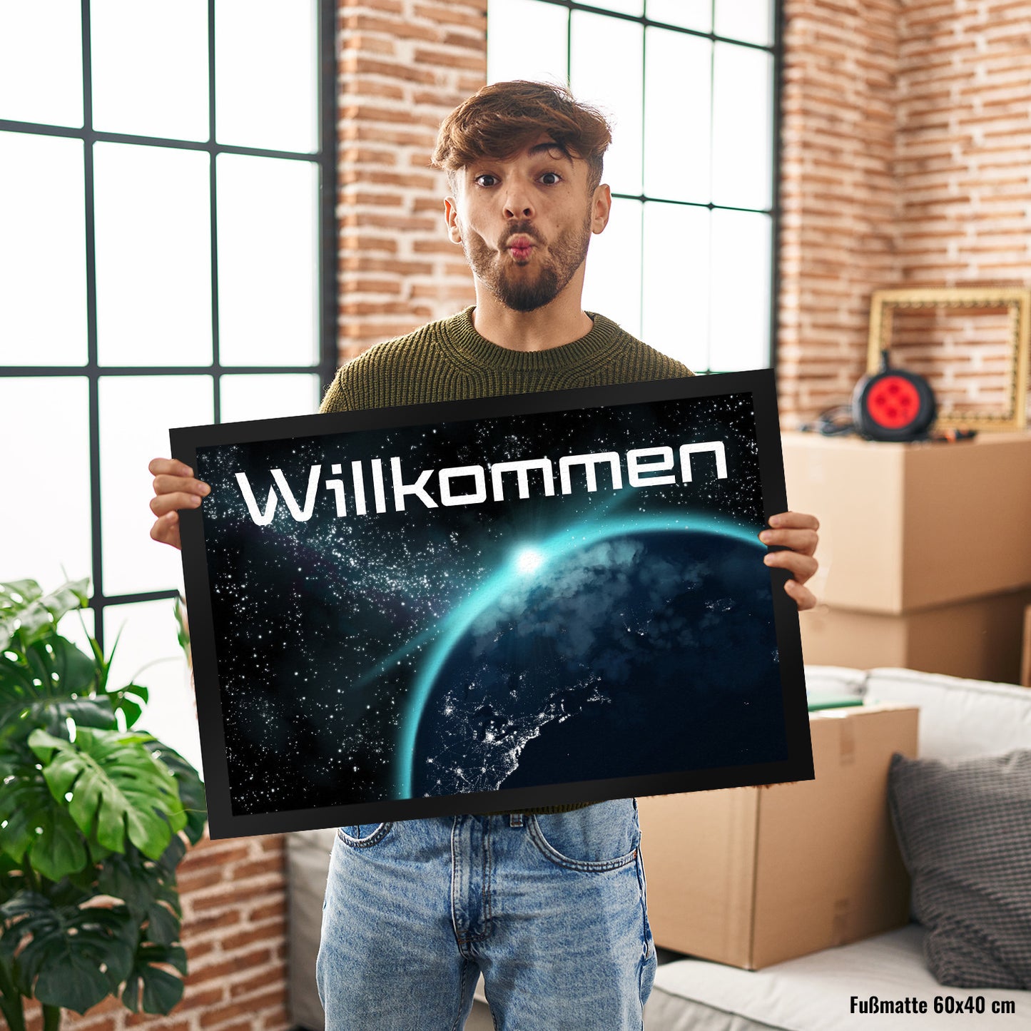 Willkommen im Weltall Fußmatte XL in 40x60 cm mit Weltraummotiv