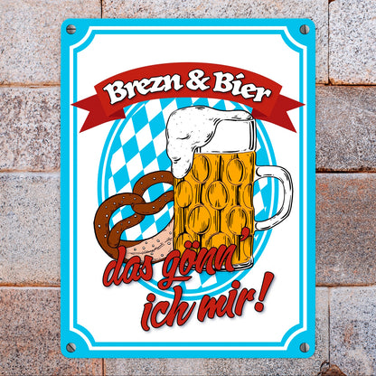 Brezn & Bier, das gönn' ich mir Metallschild in 15x20 cm