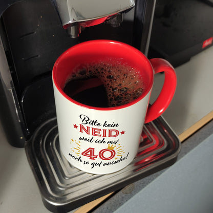 40. Geburtstag Kaffeebecher Rot mit lustigem Spruch: Neid