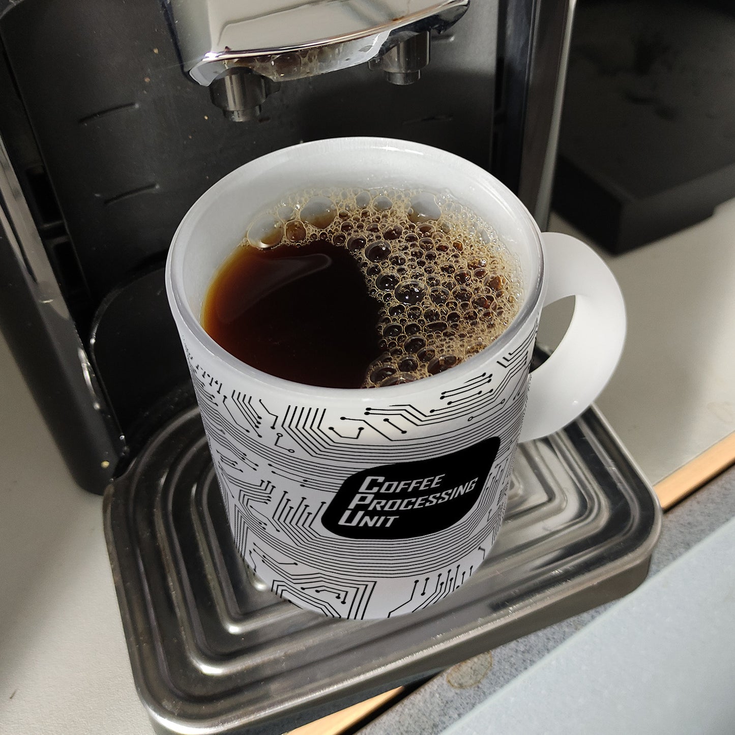 Glas Tasse CPU Motiv - Coffee Processing Unit mit Motherboard Motiv