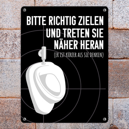 Bitte richtig zielen… Toilette Urinal Metallschild in 15x20 cm mit Fadenkreuz