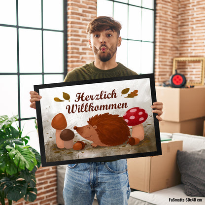 Herzlich Willkommen Fußmatte XL in 40x60 cm mit niedlichem Igel