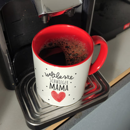 Schwiegermutter Kaffeebecher in rot mit Spruch Weltbeste Schwiegermama