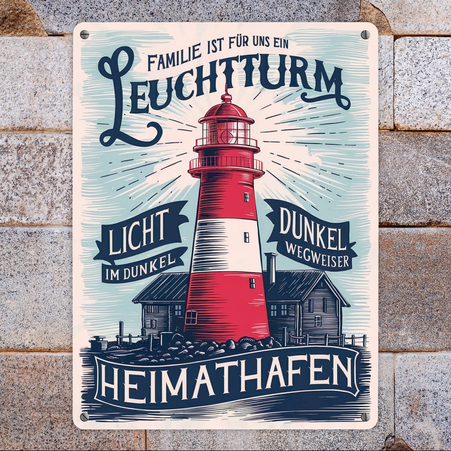 Familie ist für uns ein Leuchtturm Metallschild XL in 21x28 cm