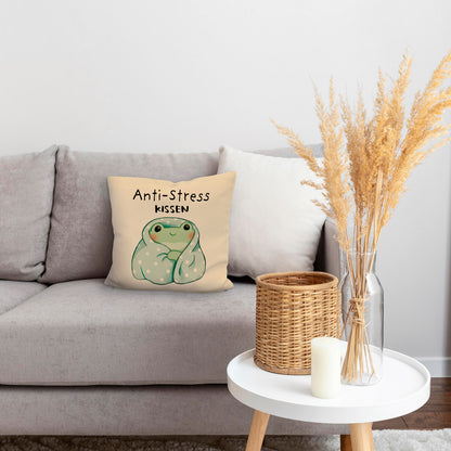 Frosch in blauer Decke Kissen mit Leinenoptik mit Spruch Anti-Stress Kissen mit Leinenoptik