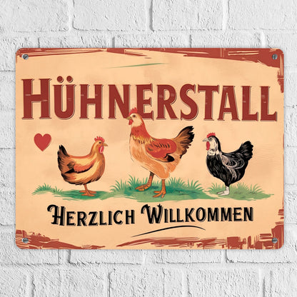 Herzlich Willkommen im Hühnerstall Vintage Metallschild XL in 21x28 cm