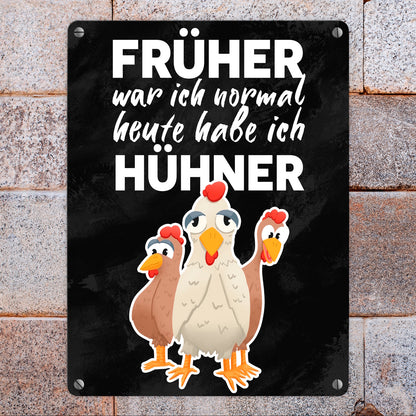 Früher war ich normal heute habe ich Hühner Metallschild in 15x20 cm für Hühnerhalter