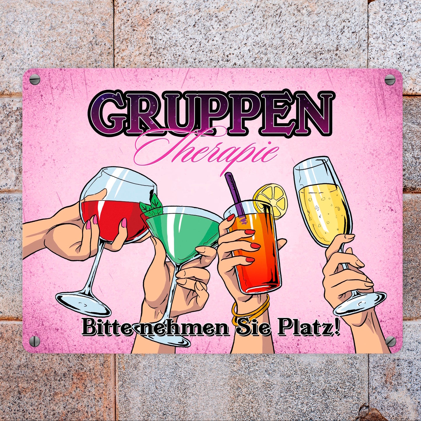 Gruppentherapie für Frauen Metallschild in 15x20 cm im trendigen Retrolook