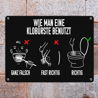 Wie man eine Klobürste benutzt Toiletten Metallschild in 15x20 cm