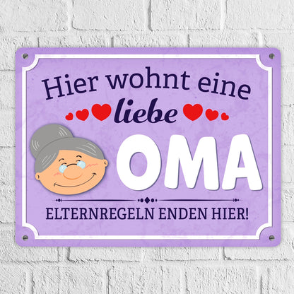 Hier wohnt eine liebe Oma Metallschild XL in 21x28 cm