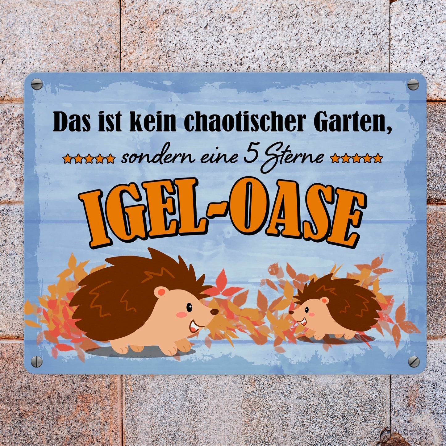 Igel Metallschild in 15x20 cm mit Spruch - Garten ist eine 5 Sterne Igel-Oase