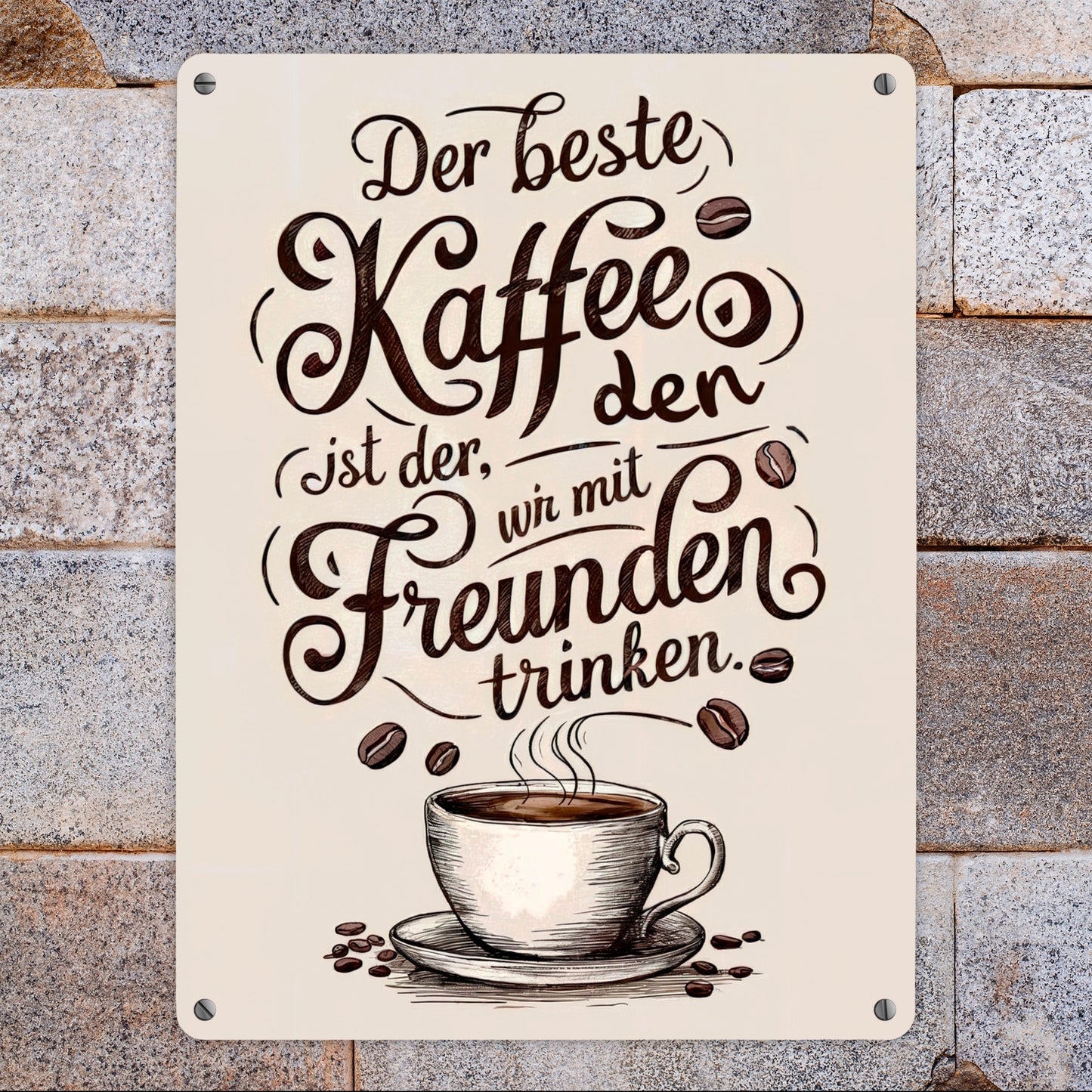 Kaffeetasse mit Zitat Metallschild XL in 21x28 cm - Bester Kaffee mit Freunden